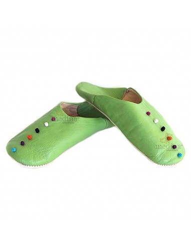 Babouche Rosa Babouche en cuir et passementerie de soie vert