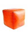 Pouf marocain cube orange pouf carre artisanal en cuir veritable
