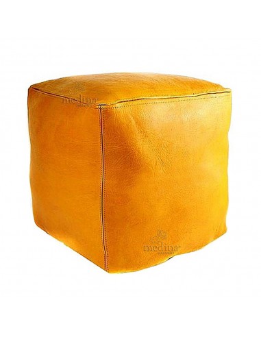 Pouf marocain cube jaune pouf carre artisanal en cuir veritable