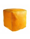 Pouf marocain cube jaune pouf carre artisanal en cuir veritable