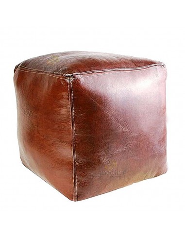 Pouf marocain cube marron chocolat pouf carre artisanal en cuir veritable