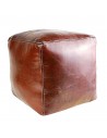 Pouf marocain cube marron chocolat pouf carre artisanal en cuir veritable