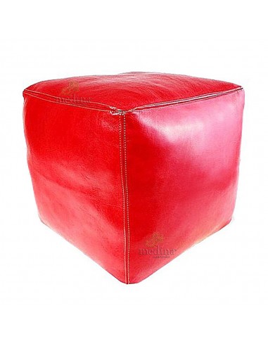 Pouf marocain cube rouge pouf carre artisanal en cuir veritable