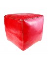 Pouf marocain cube rouge pouf carre artisanal en cuir veritable