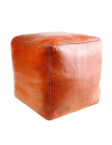 Pouf marocain cube tabac pouf carre artisanal en cuir veritable