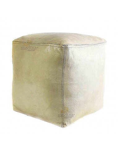 Pouf marocain cube blanc pouf carre artisanal en cuir veritable