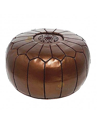 Pouf design cuir marocain brun metallique pouf entirement fait main