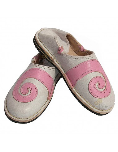 Babouche berbre design spirale Rose et Blanc