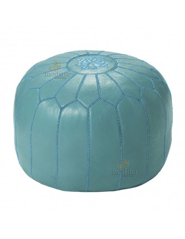 Pouf design cuir marocain bleu clair pouf en cuir veritable fait main