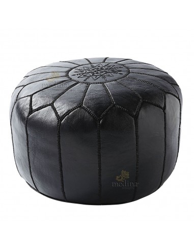 Pouf design cuir marocain Noir pouf en cuir veritable fait main