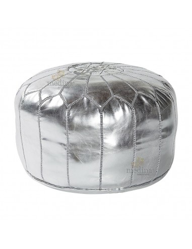 Pouf design cuir marocain Argent pouf entirement fait main