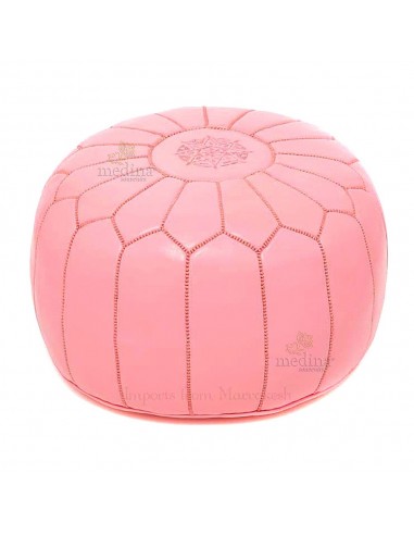 Pouf design cuir marocain rose pouf en cuir veritable fait main