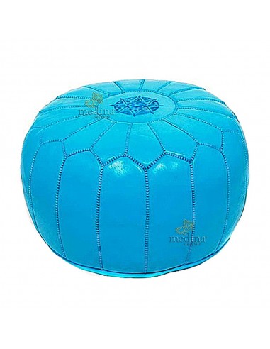 Pouf design cuir marocain Turquoise pouf en cuir veritable fait main