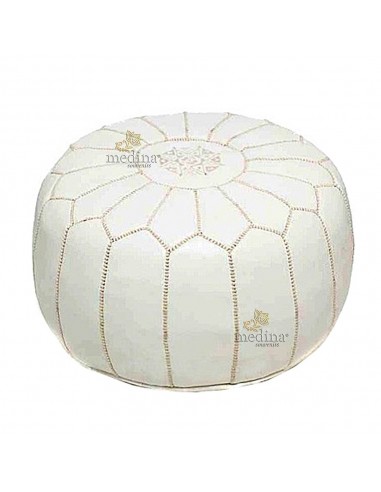 Pouf design cuir marocain Blanc pouf en cuir veritable fait main