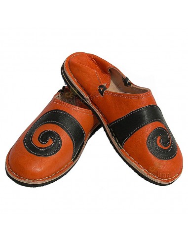 Babouche berbre design spirale Orange et Noir
