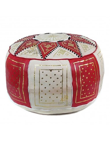 Pouf fassi en cuir rouge et blanc...