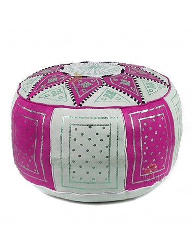 Pouf fassi en cuir fuschia et blanc...