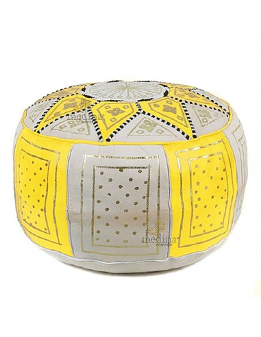 Pouf fassi en cuir Jaune et blanc...