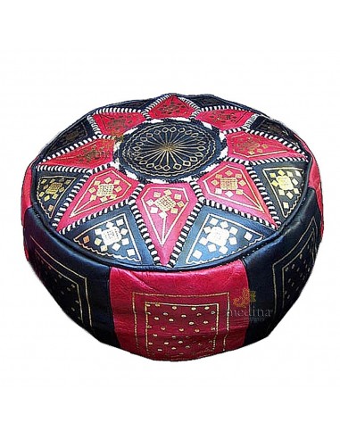 Pouf fassi en cuir Rouge et Noir pouf...