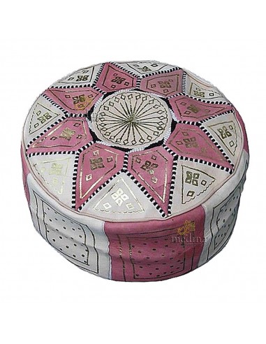 Pouf fassi en cuir rose et blanc pouf...