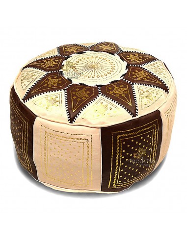 Pouf fassi en cuir ivoire et chocolat...