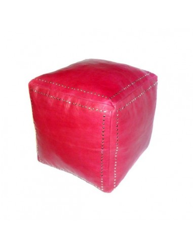 Pouf carre rouge en cuir boutons argent