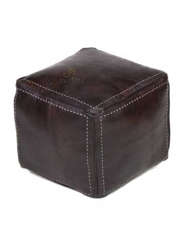 Pouf carre marron chocolat en cuir surpique pouf haute qualite entierement fait main