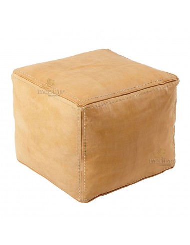 Pouf carre en cuir surpique couleur naturelle pouf haute qualite entierement fait main