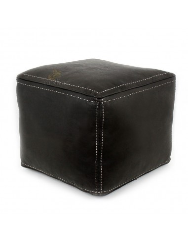 Pouf carre noir en cuir surpique pouf haute qualite entierement fait main