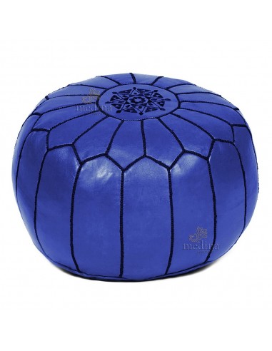 Pouf design cuir marocain bleu marine pouf en cuir veritable fait main