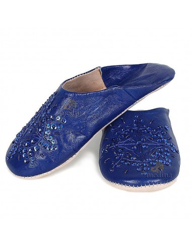 Babouche marocaine originales Paloma bleu fonc