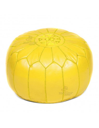 Pouf design cuir marocain jaune pouf en cuir veritable fait main