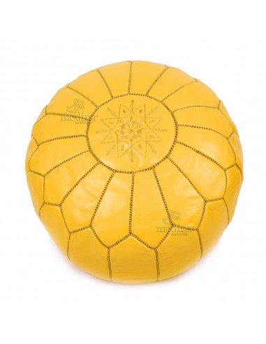 Pouf design cuir marocain moutarde pouf en cuir veritable fait main