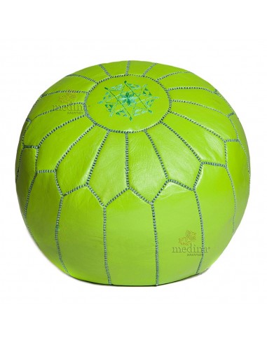 Pouf design cuir marocain vert anis pouf en cuir veritable fait main
