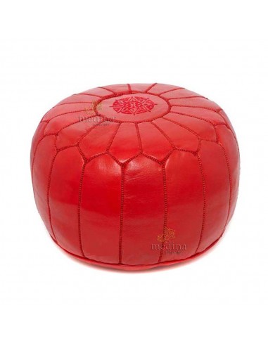 Pouf design cuir marocain rouge pouf en cuir veritable fait main