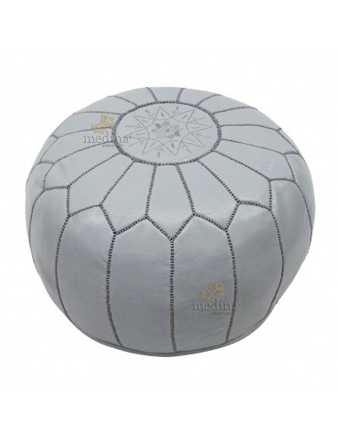 Pouf design cuir marocain gris pouf en cuir veritable fait main