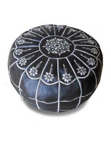 Pouf marocain design arcade en cuir noir et blanc pouf en cuir veritable fait main