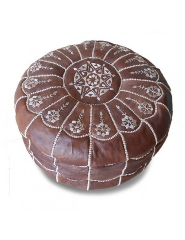 Pouf marocain design arcade en cuir marron pouf en cuir veritable fait main