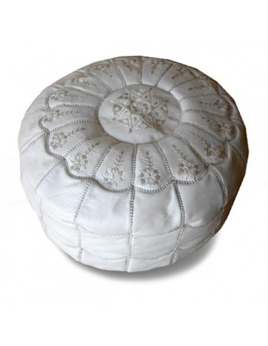 Pouf marocain design arcade en cuir blanc pouf en cuir veritable fait main