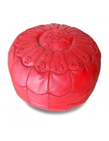 Pouf marocain design arcade en cuir rouge broderie rouge pouf en cuir veritable fait main