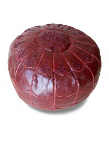 Pouf marocain design arcade en cuir bordeau broderie bordeau pouf en cuir veritable fait main