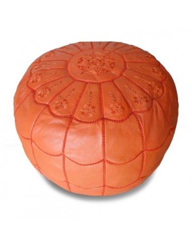Pouf marocain design arcade en cuir orange broderie orange pouf en cuir veritable fait main