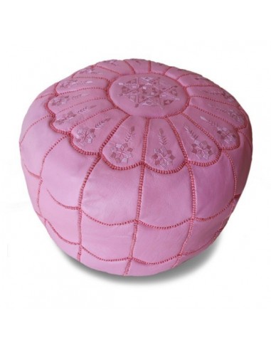 Pouf marocain design arcade en cuir rose et broderie rose pouf en cuir veritable fait main