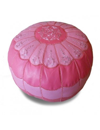 Pouf marocain design arcade en cuir dgrad de rose et broderie rose pouf en cuir veritable fait main