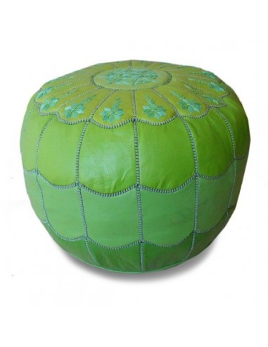Pouf marocain design arcade en cuir dgrad de vert et broderie vert pouf en cuir veritable fait main