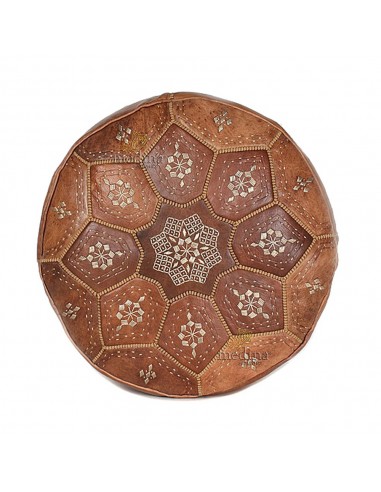 Pouf Nejma en cuir tann camel pouf marocain en cuir veritable fait main
