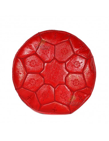 Pouf Nejma en cuir rouge pouf marocain en cuir veritable fait main