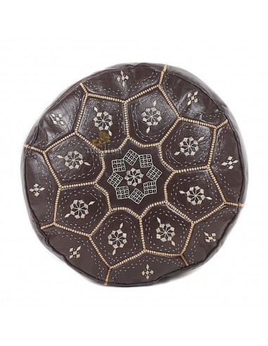 Pouf Nejma en cuir chocolat mocha pouf marocain en cuir veritable fait main