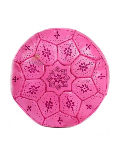 Pouf Nejma en cuir fuchsia pouf marocain en cuir veritable fait main