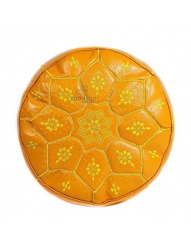 Pouf Nejma en cuir moutarde pouf marocain en cuir veritable fait main